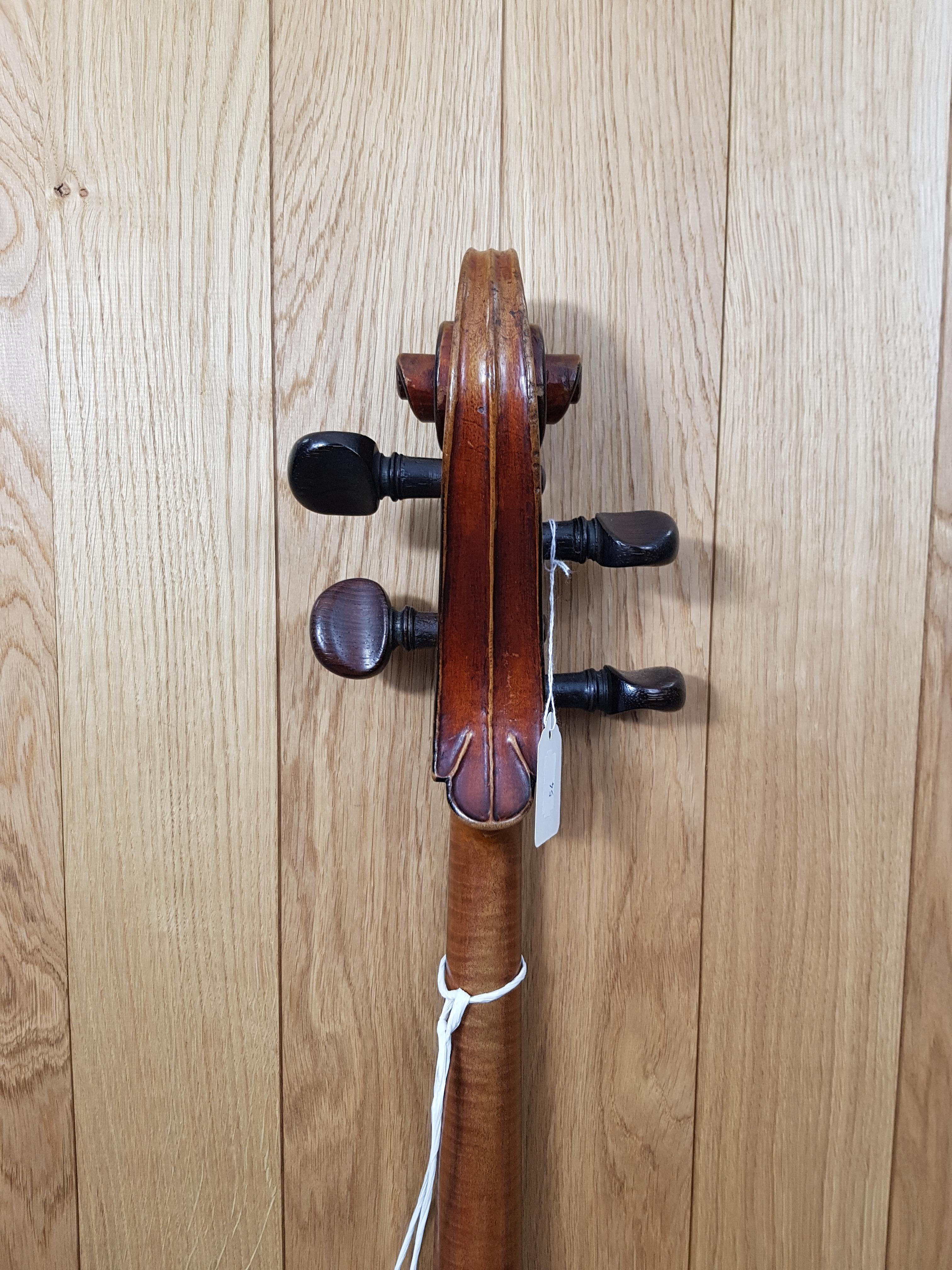 A mahogany cello (lacking strings), 49¾” tall, bears label “Made for Hart & Son, 28, Wardour St, Lo - Image 24 of 27