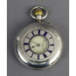 A late Victorian gent’s half-hunter pocket watch, with blue enamelled roman numerals to the front of