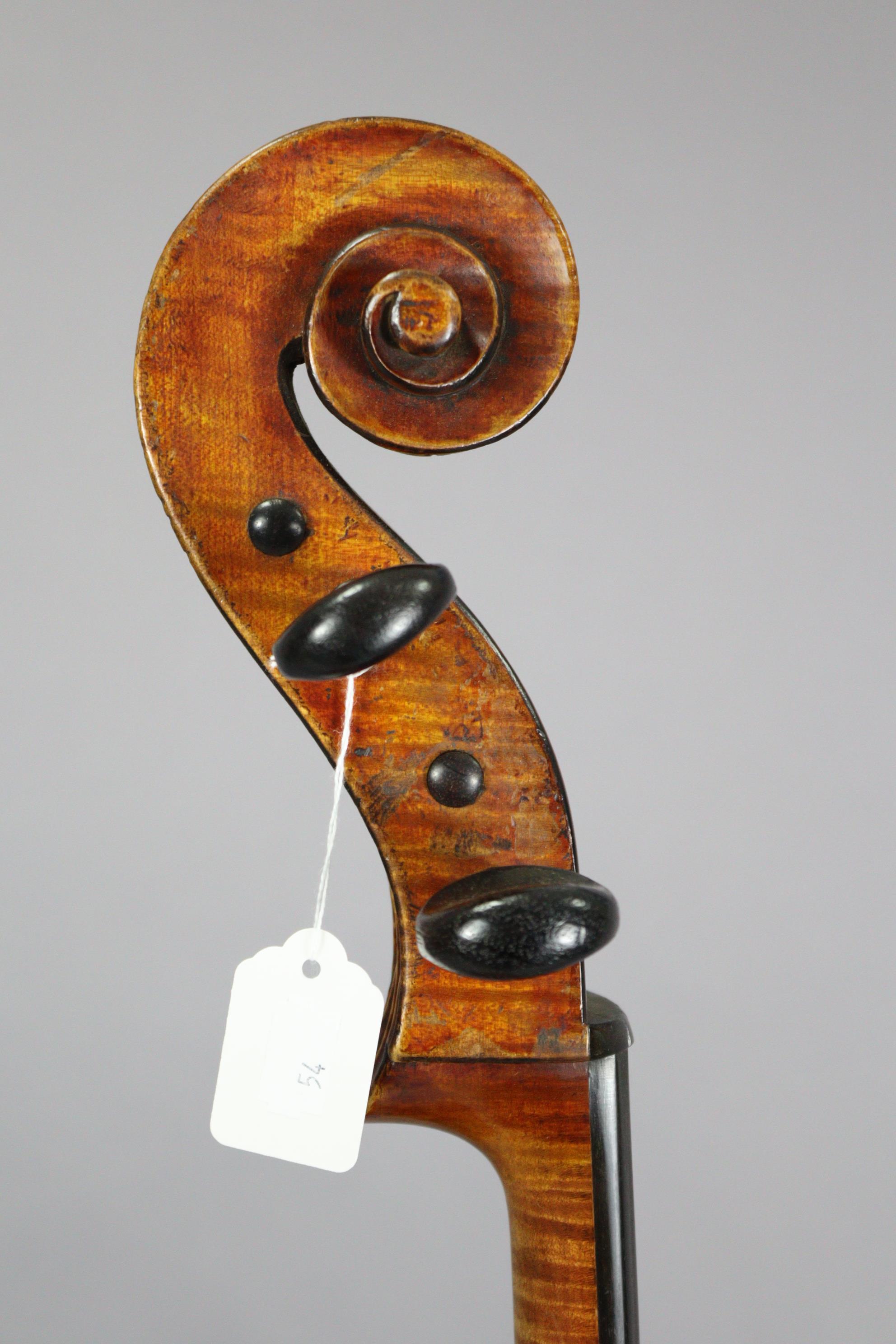 A mahogany cello (lacking strings), 49¾” tall, bears label “Made for Hart & Son, 28, Wardour St, Lo - Image 3 of 27