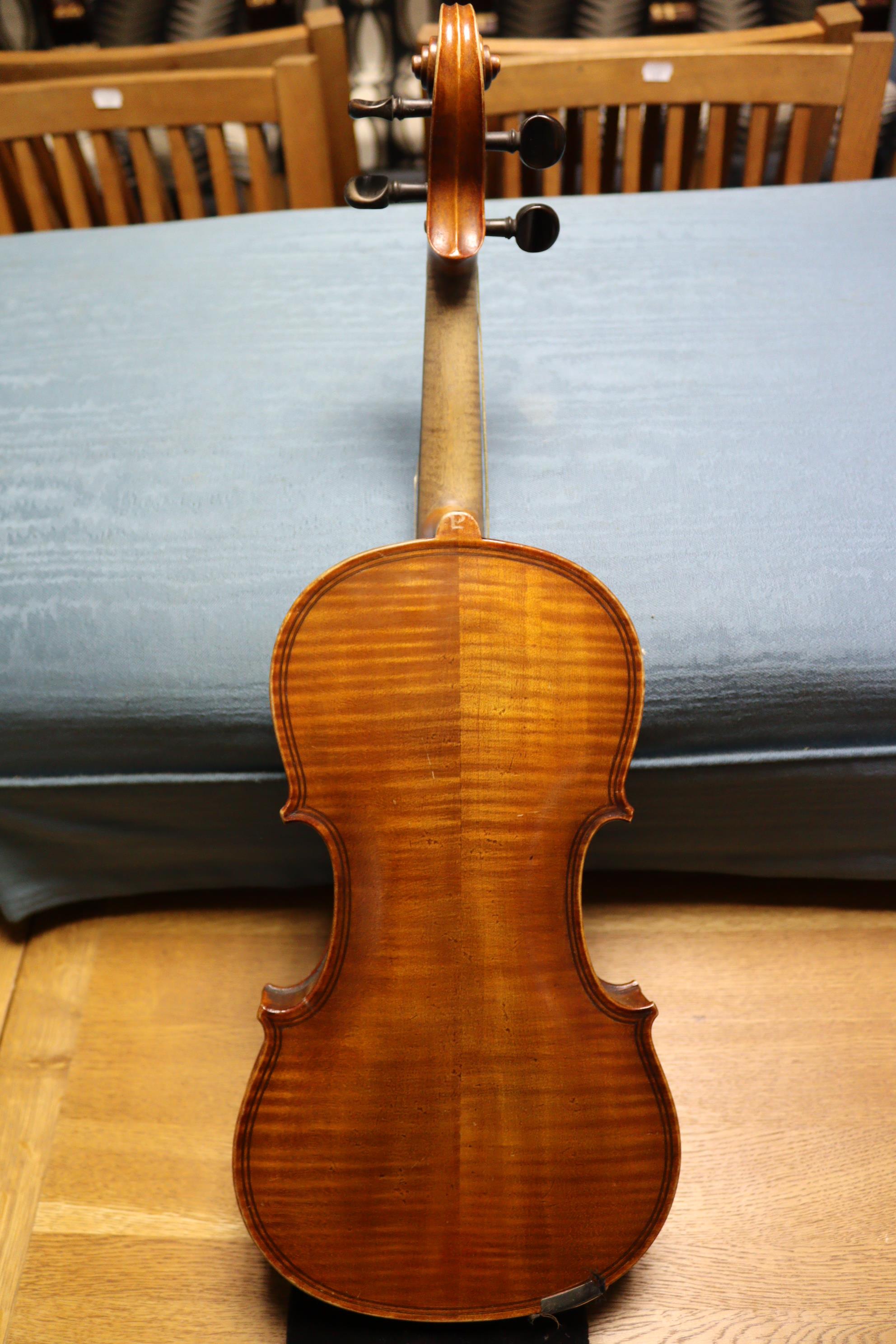 A violin & bow, (violin 23½” long - length of back 14"), with case. - Image 3 of 15