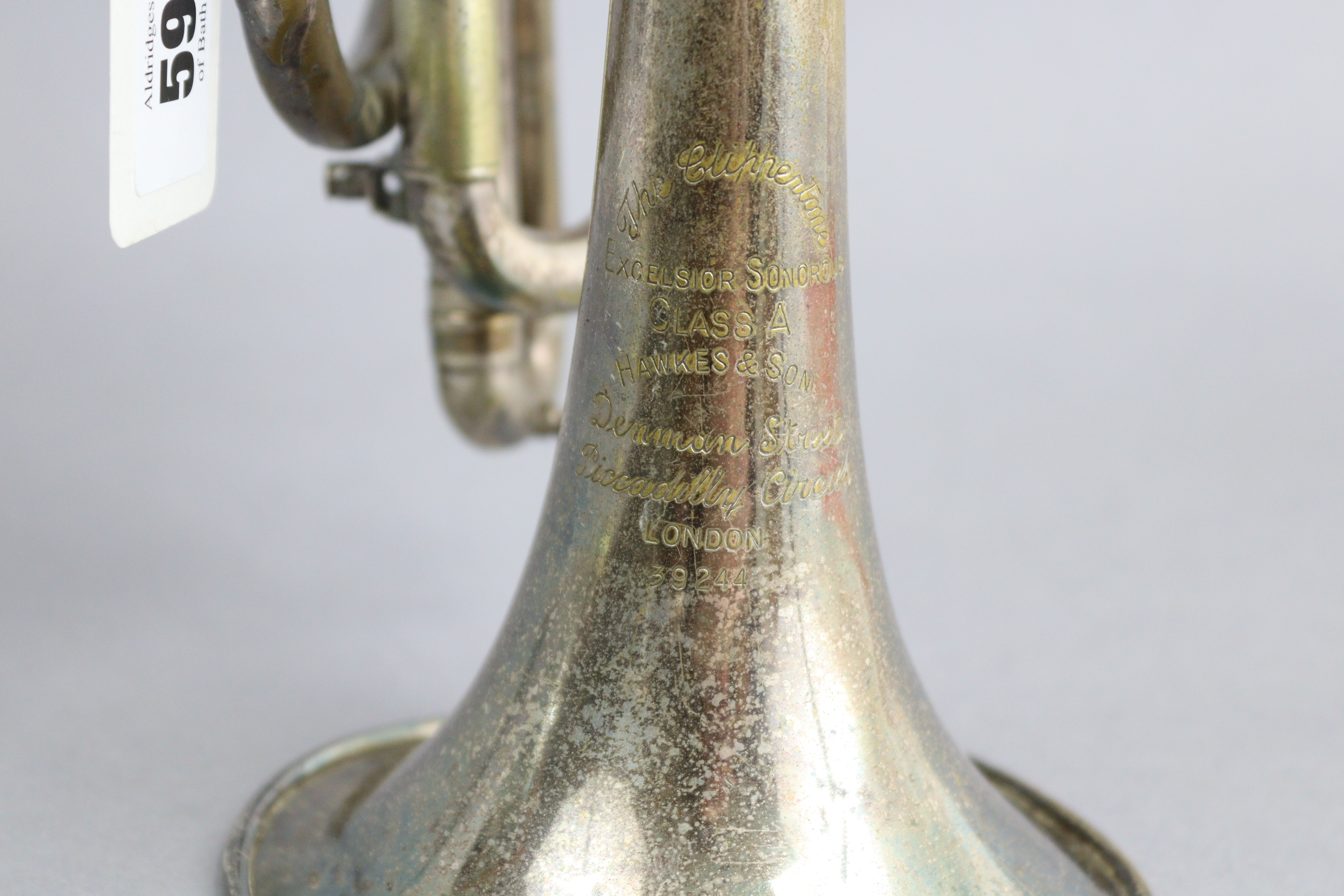 A Hawkes & Son of London chrome-plated clippertone class A cornet (No. 39244), 13½” long. - Image 3 of 3