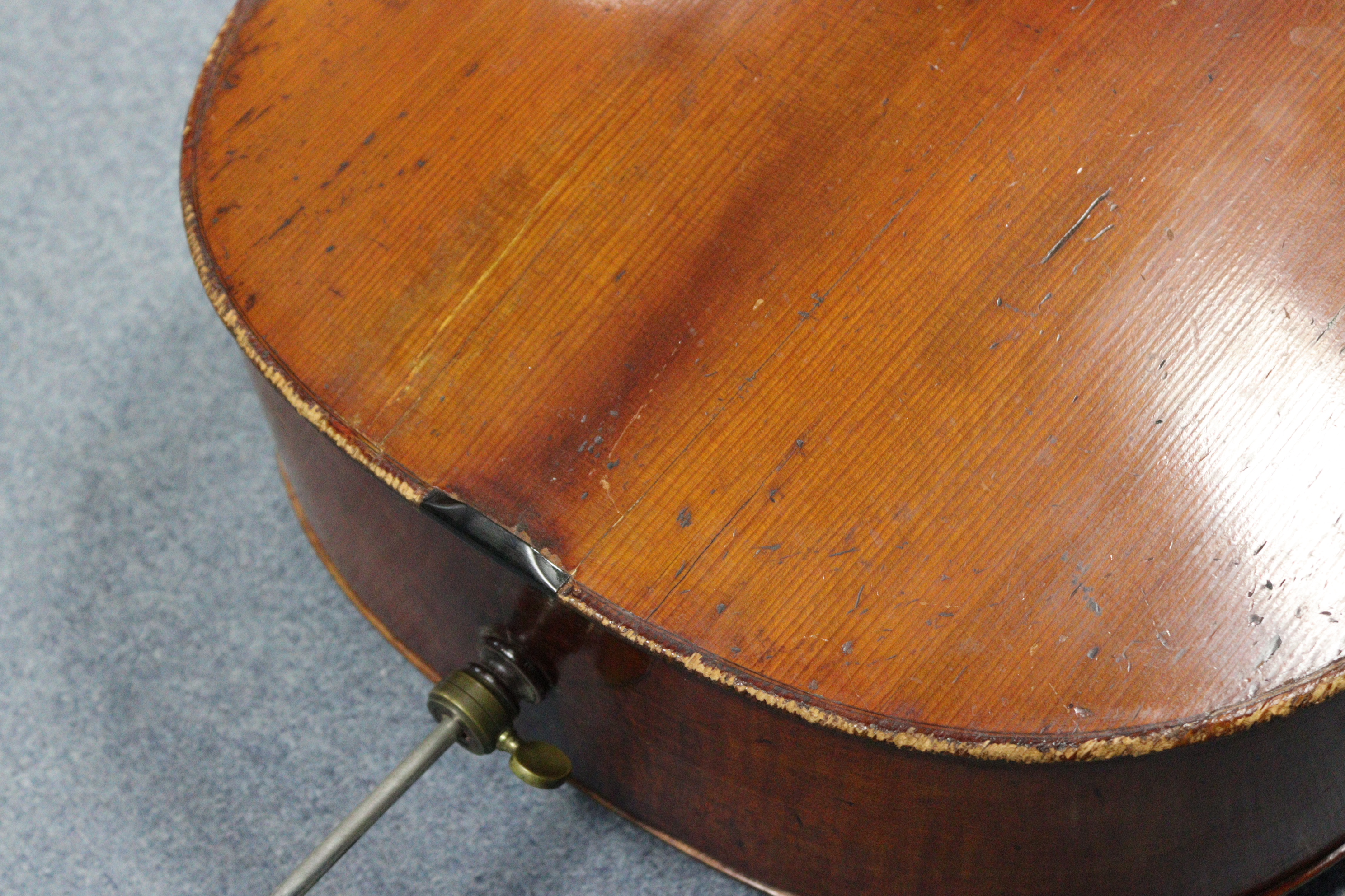 A mahogany cello (lacking strings), 49¾” tall, bears label “Made for Hart & Son, 28, Wardour St, Lo - Image 15 of 27