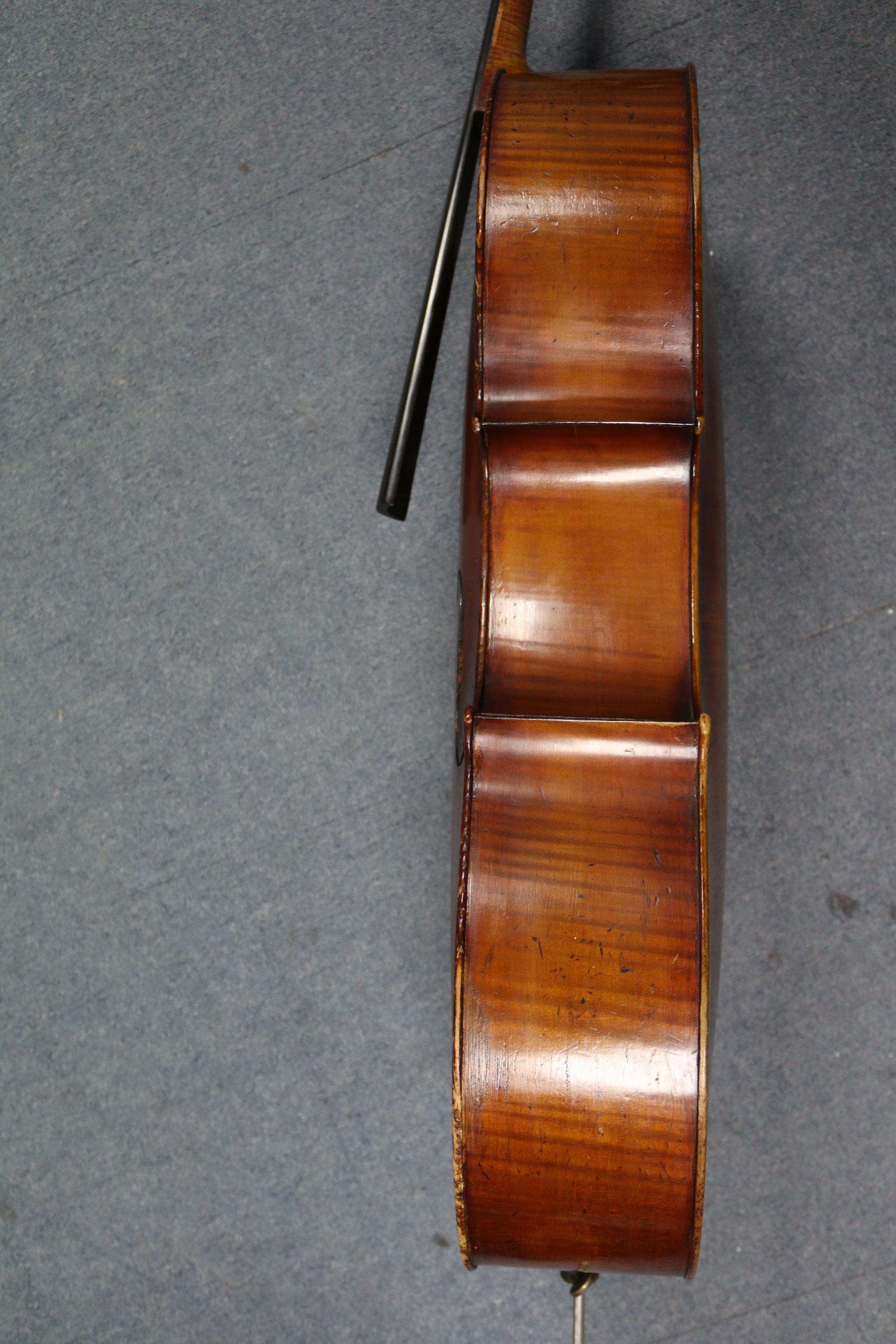 A mahogany cello (lacking strings), 49¾” tall, bears label “Made for Hart & Son, 28, Wardour St, Lo - Image 12 of 27