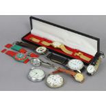 Two chrome-cased gent’s pocket watches; & six various ladies’ & gent’s wristwatches.