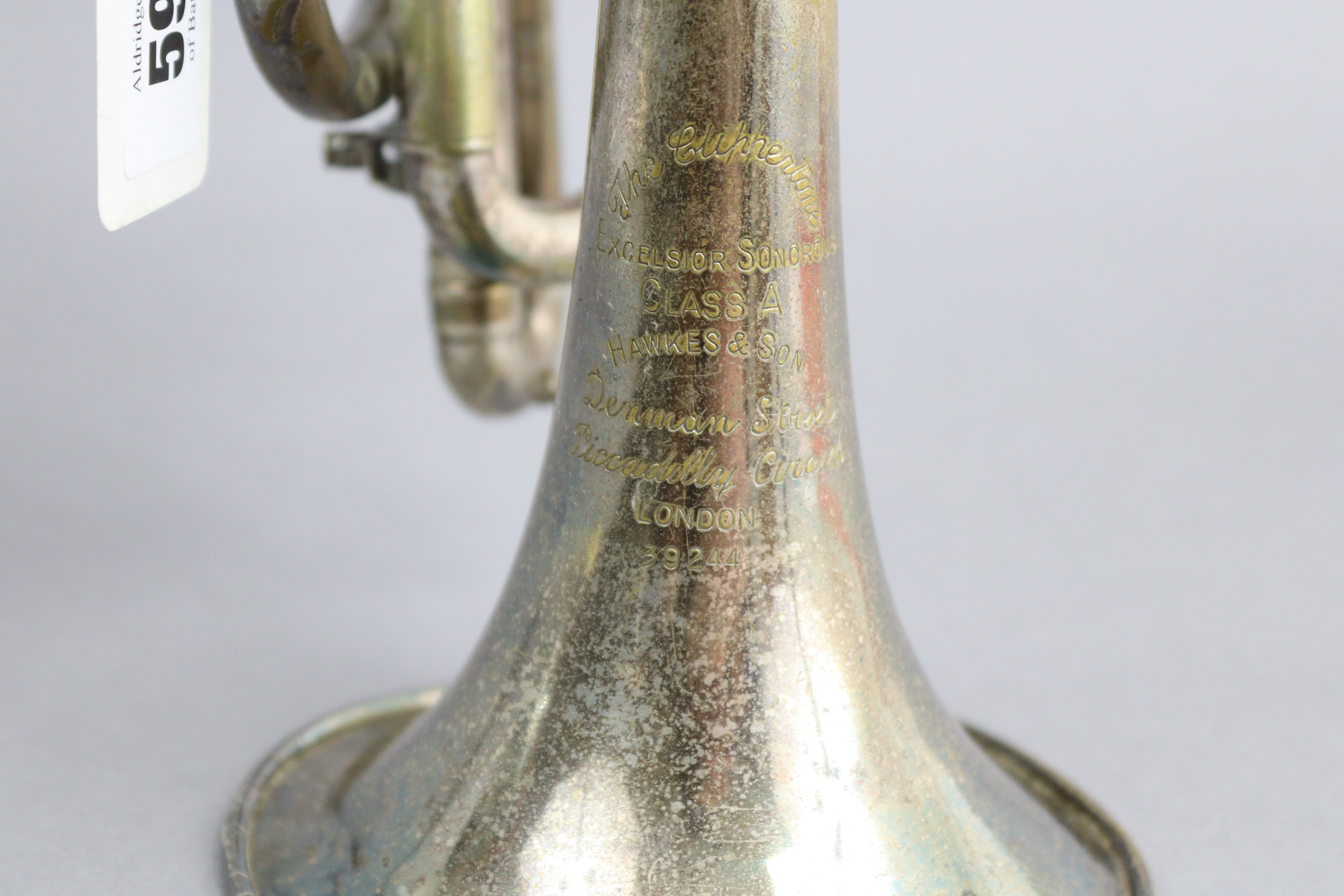 A Hawkes & Son of London chrome-plated clippertone class A cornet (No. 39244), 13½” long. - Image 2 of 3