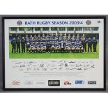 A reprinted coloured team photograph “BATH RUGBY SEASON 2003/4”, autographed by all the players &