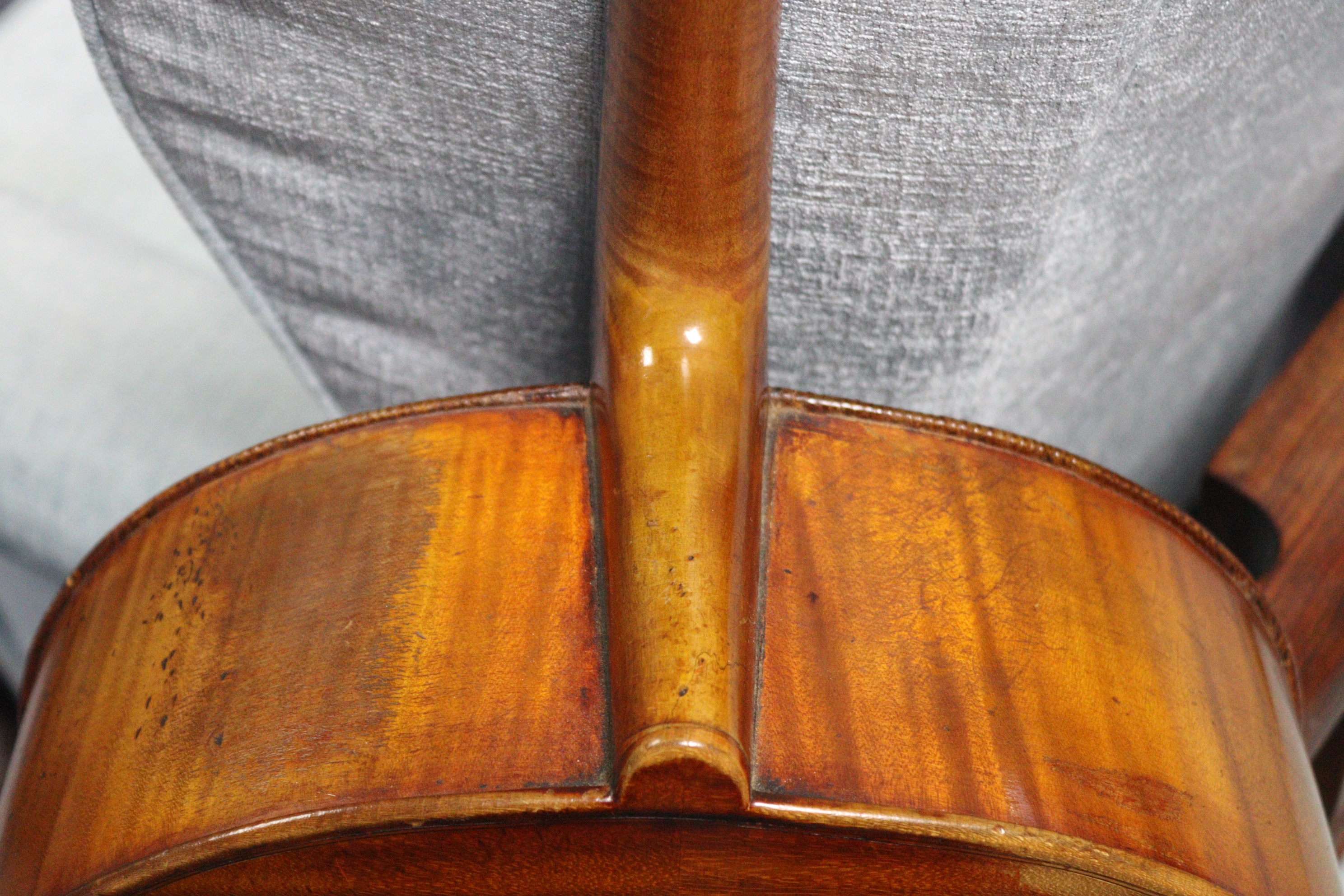 A mahogany cello (lacking strings), 49¾” tall, bears label “Made for Hart & Son, 28, Wardour St, Lo - Image 10 of 27