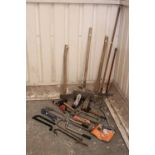 Various hand tools & gardening tools.