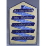 A set of six painted-metal large rectangular signs, each with a different religious verse, 36” x