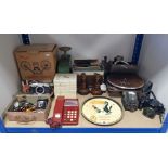 A Bush “No.227” portable radio; a crimson plastic telephone; a Minette 8mm film viewer; & sundry