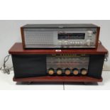 A Philco valve radio (model 100); a Roberts ditto (model RM40); & a vintage hand sewing machine,