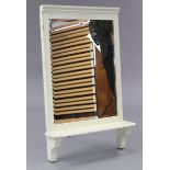 A rectangular wall mirror in white painted wooden frame, inset bevelled plate & with shelf below,