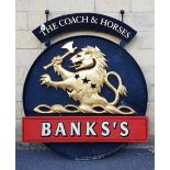 A painted metal large Inn sign “THE COACH & HORSES, BANKS’S” 39” high x 46½” wide.