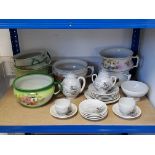 Six various floral decorated chamber pots; a Noritake porcelain part tea service.