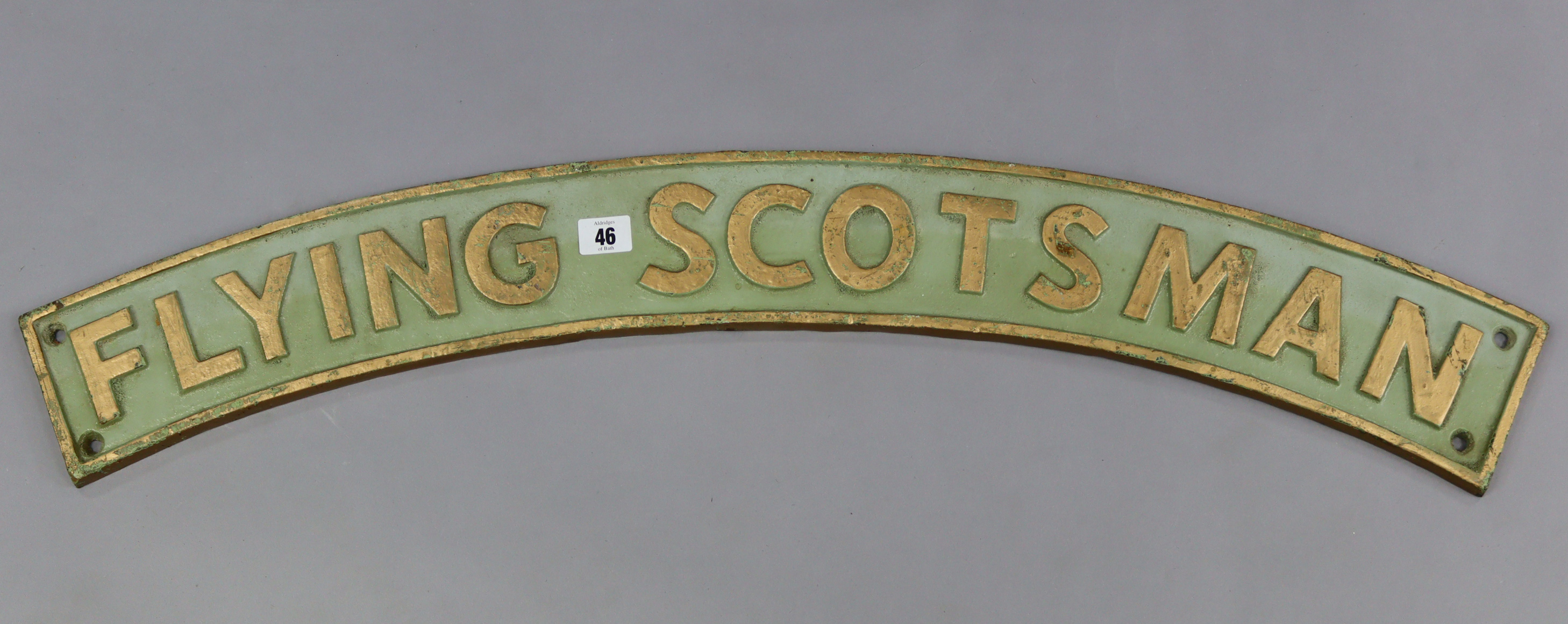 A reproduction painted cast-iron locomotive name plate “FLYING SCOTSMAN”, 35½” long; together with - Image 2 of 2