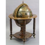 A reproduction mahogany-finish “globe” cocktail trolley (slight faults), 28” diameter x 38” high.