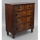 A 19th century mahogany small chest fitted two short & three long graduated drawers with turned knob