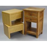 A teak small upright cabinet fitted two long drawers above an open recess, 19¾” wide x 31¾”