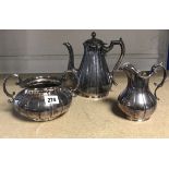 A silver plated three-piece tea service; together with various other items of platedware &