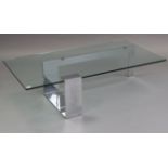 A Tonelli contemporary low coffee table on silvered-metal supports & with tempered-glass rectangular