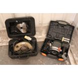 A Skill 110v circular saw; & a Challenge Xtreme 230v router, both w.o., cased.