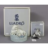 A Lladro porcelain ornament of a cat & two kittens titled: “Kitty Care”; & a ditto ornament