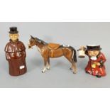 A Beswick model of a race-horse, 8” high; a Wedgwood & Co. “Unicorn Night Watchman” toby jug (No.