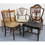 A Georgian-style mahogany dining chair with pierced & carved splat to the shield-shaped back, with