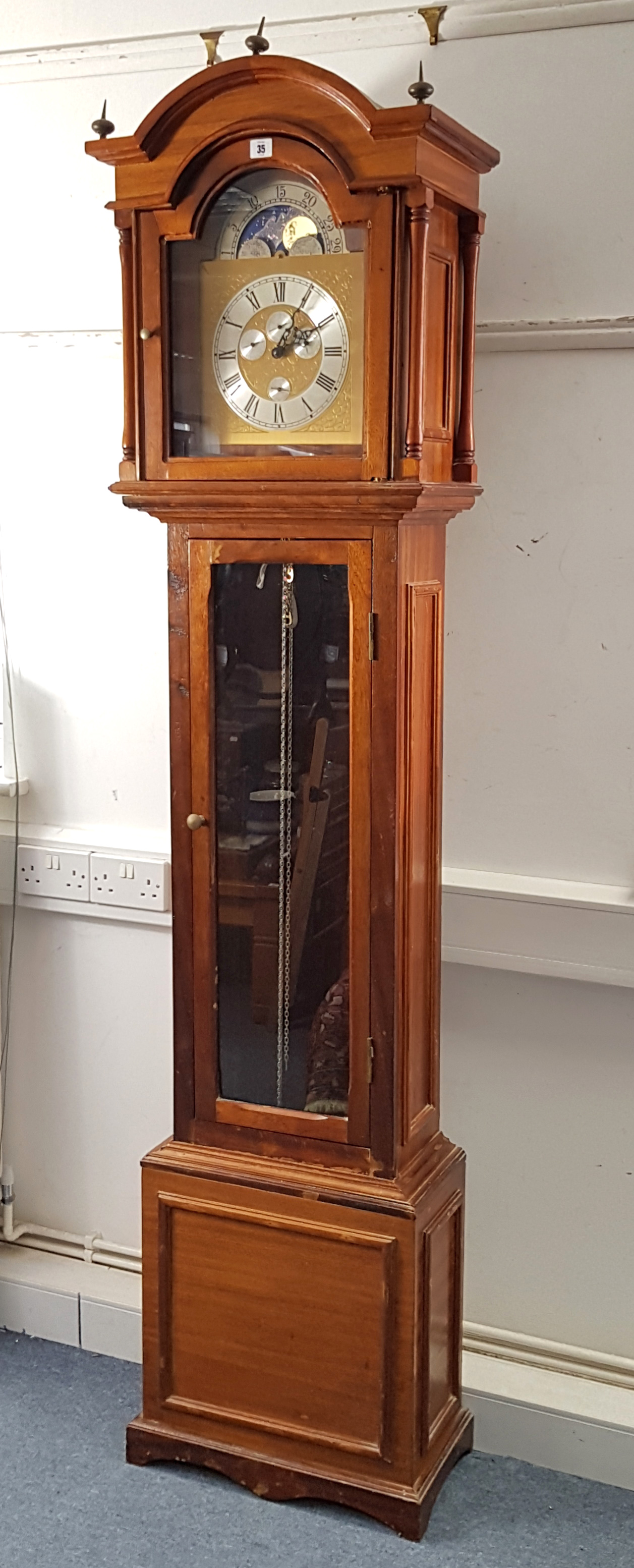 A reproduction West German longcase clock with moon phase dial, & in mahogany – finish case, 81” - Image 2 of 2