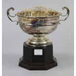 A 1980’s silver plated two-handled trophy rose bowl inscribed: “STOTHERT & PITT LTD ATHLETIC