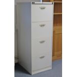 A Triumph white art-metal four-drawer filing cabinet, 18½” wide x 52” high, with key.
