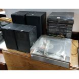 A Sony stacking hi-fi system; a Leak “Delta” turntable; & a pair of Celestion hi-fi speakers; all