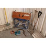 A Black & Decker “Workmate”; & various gardening & hand tools.