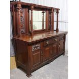A Victorian mahogany large mirror-back sideboard, the upper part inset rectangular bevelled plate to