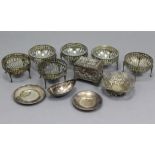 A set of six 800 standard silver circular sugar bowls (three with glass liners), 4½” diameter; a