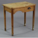 A pine small kitchen side table fitted frieze drawer, & on square tapered legs, 28” wide; & a pine
