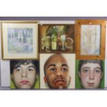 Three head & shoulder portrait studies by Mark Gilbert (oil on canvas); together with various