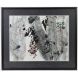 CHINESE SCHOOL, 20th century. A snowy landscape with birds amongst foliage. Signed & inscribed upper