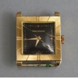 A Jaeger LeCoultre 18K rose gold square wristwatch, the black dial with gold baton numerals & gold