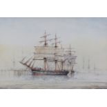J. TERRY CULPAN (20th century) A group of three-masted vessels in harbour. Signed & dated ’76