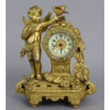 A 19th century French mantel clock in the Louis XVI style, the ormolu drum case with (later) 2” dial