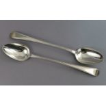A pair of George III silver Old English Bead pattern basting spoons, 12” long; London 1801, by
