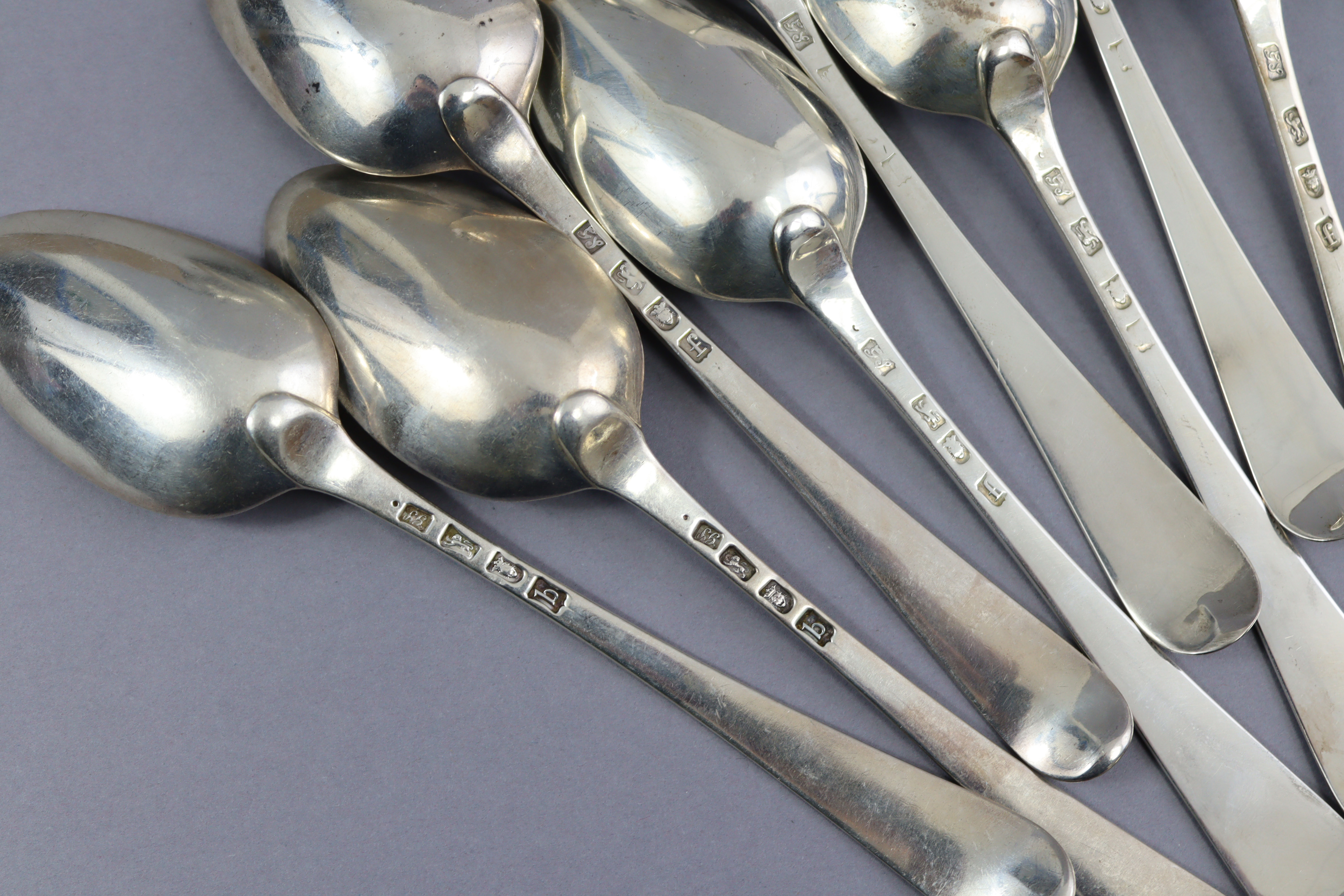 Eighteen George III silver Old English Bead pattern table spoons, by George Smith III; fourteen - Image 4 of 8