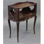 A late 18th century French fruitwood & pine bedside table with open recess, pierced quatrefoils to s