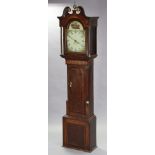 An early 19th century longcase clock in crossbanded oak case with swan-neck cornice, gilt-metal