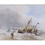 ENGLISH SCHOOL, 19th century. A pair of small watercolours of sailing vessels in rough seas,