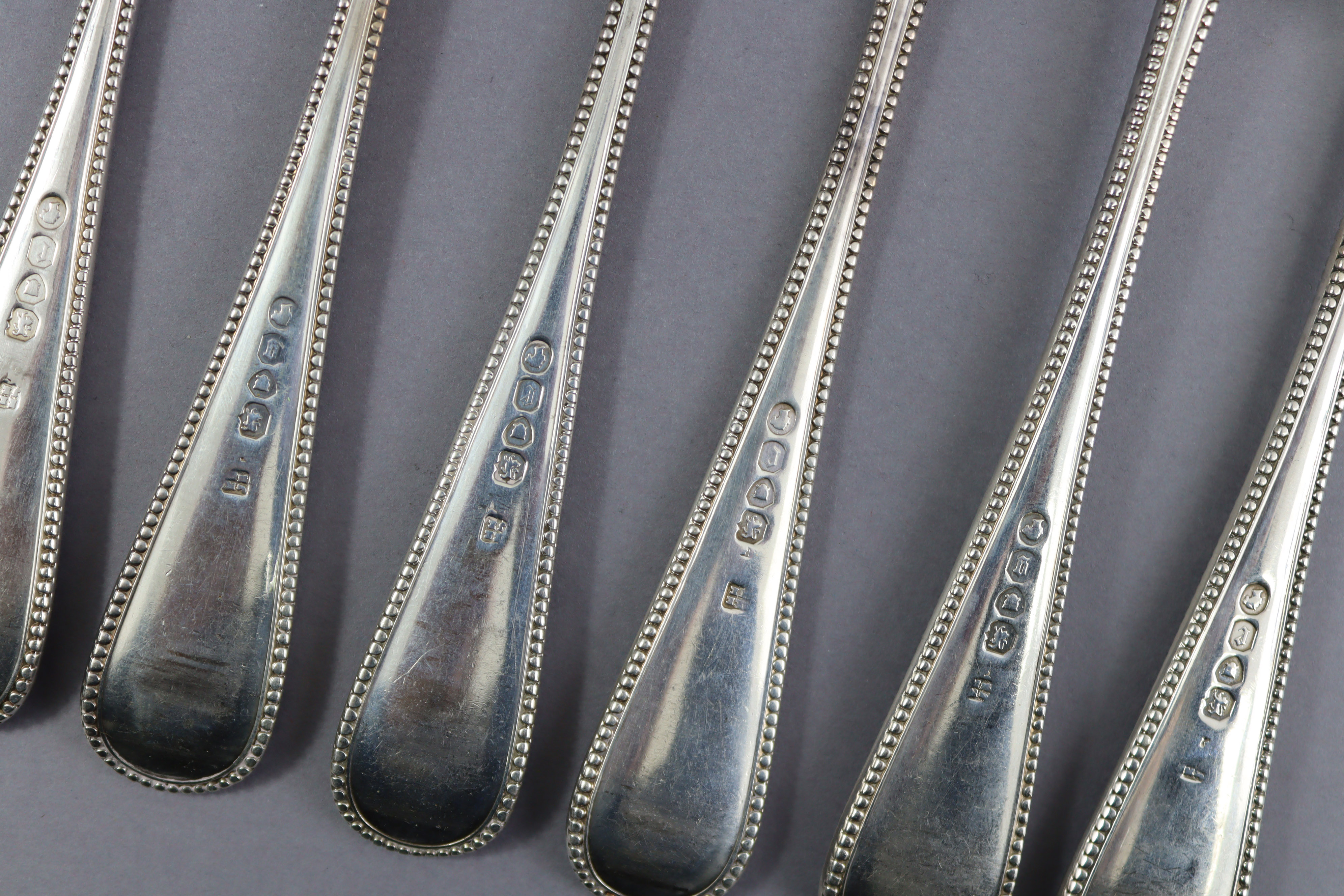 Six Victorian silver Old English Bead pattern table forks; four London 1860, two 1862, all by - Image 5 of 5