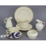 A Belleek porcelain Cleary pattern pink-edged small milk jug & sugar bowl (2nd black mark); a