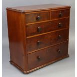 A Victorian mahogany chest with rounded corners & moulded overhang top above two short & three