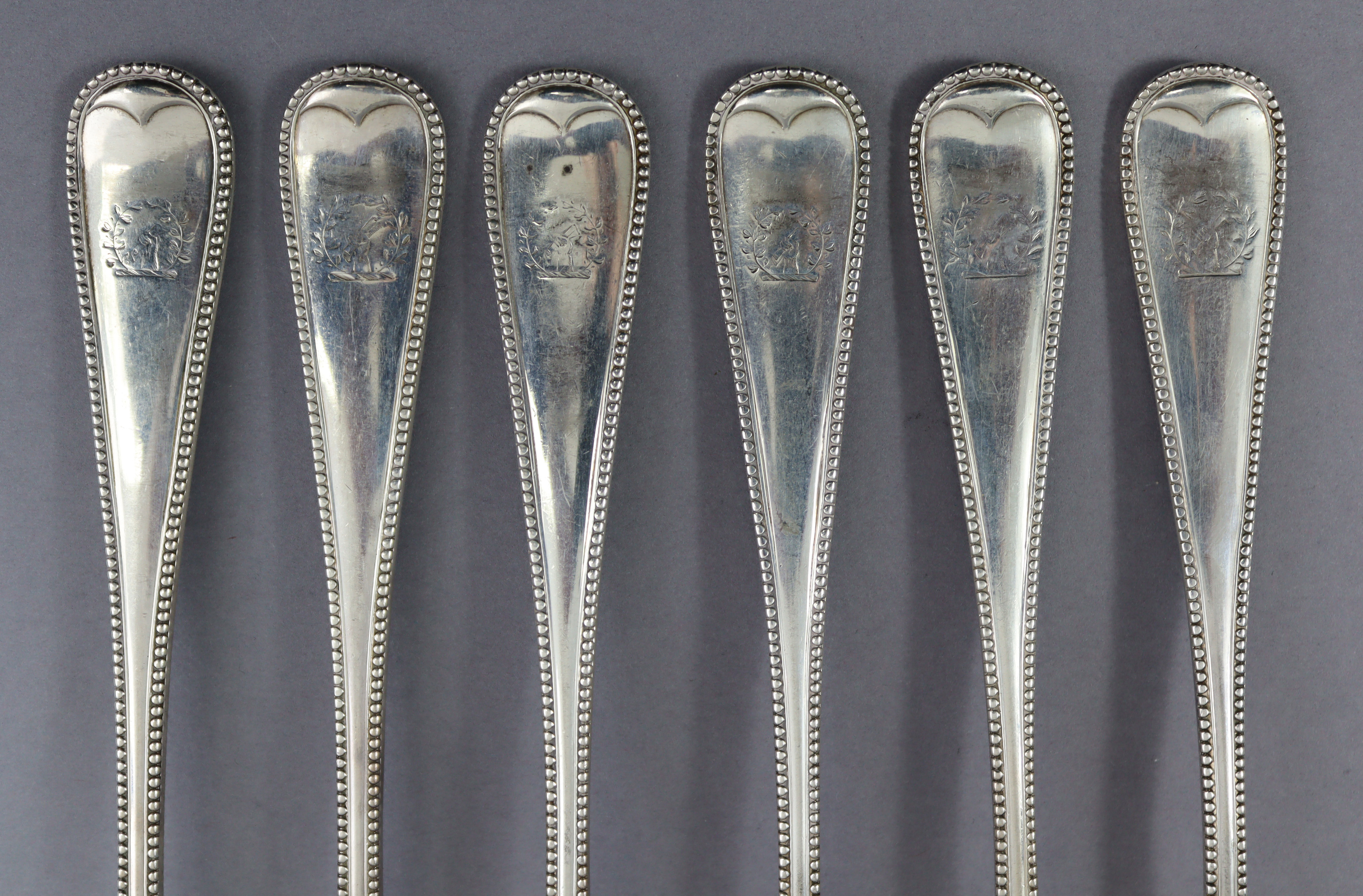 Six Victorian silver Old English Bead pattern table forks; four London 1860, two 1862, all by - Image 3 of 5